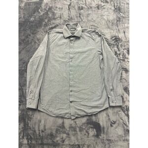 Kenneth Cole Reaction Button Down Shirt Mens 15.5 34-35 Grey Micro Pattern Long